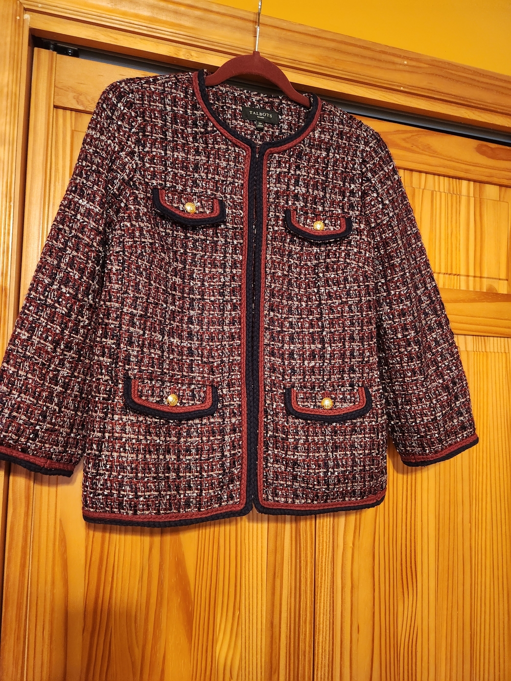 Talbots Burgundy Multi Tweed Collarless Jacket - Picture 2 of 8